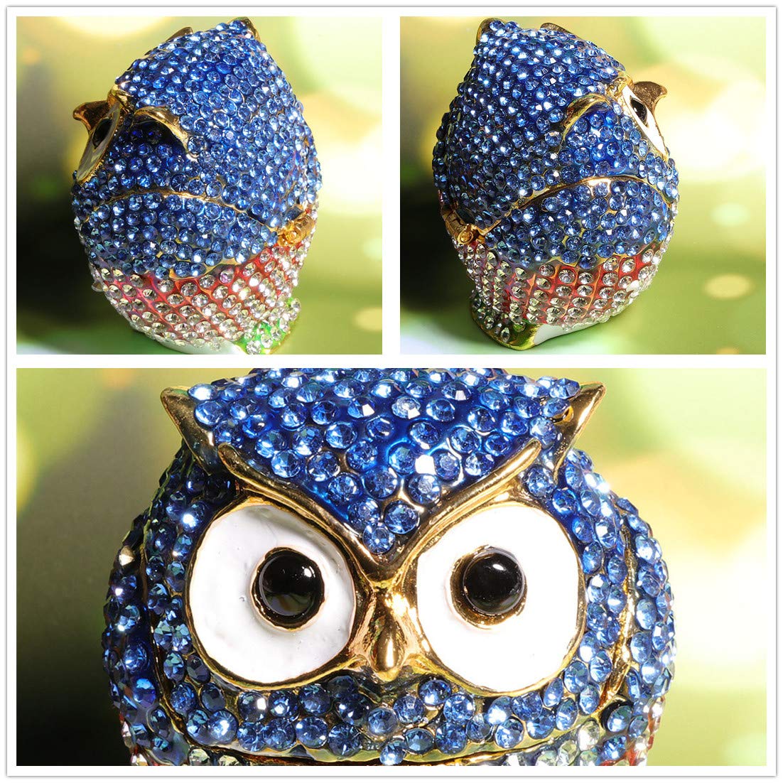 Amazon｜Waltz&F メタル&クリスタル製 小物入れ フクロウ ライトブルー